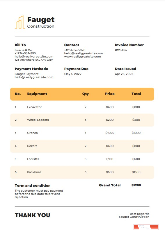 Construction Invoice Template PSD template